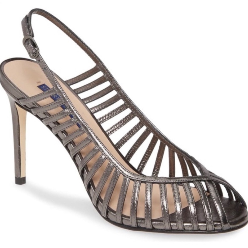 Stuart Weitzman Gray Cage Slingback Heel Sandals